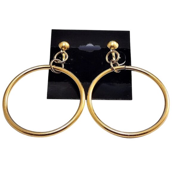 2 3/8 Inch 60mm Hoop Clip On Earrings Gold Tone - Picture 6 of 8